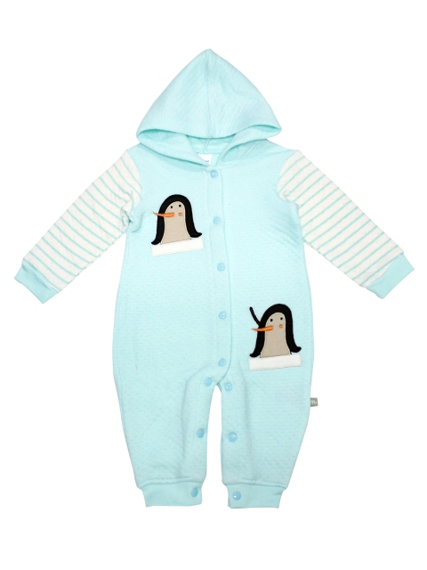 

Moms Love Infant Boys Blue Pure Cotton Self-Design Hooded Rompers