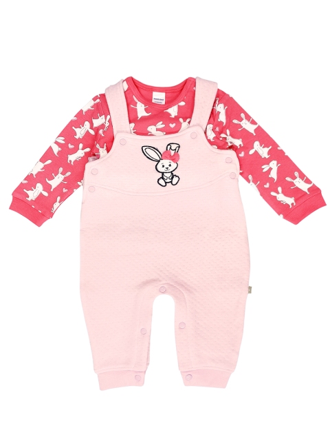 

Moms Love Infant Girls Pink Cotton Bunny Rabbit Printed T-shirt with Dungarees