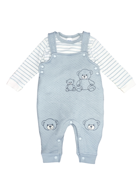 

Moms Love Infant Boys White & Blue Cotton Striped T-shirt with Dungarees