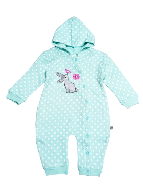 

Moms Love Infant Girls Sea Green & White Cotton Polka Dot Print Hooded Rompers