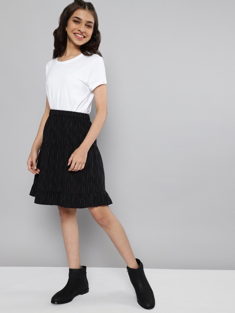 

JUSTICE Girls Black Striped A-Line Pure Cotton Skirt