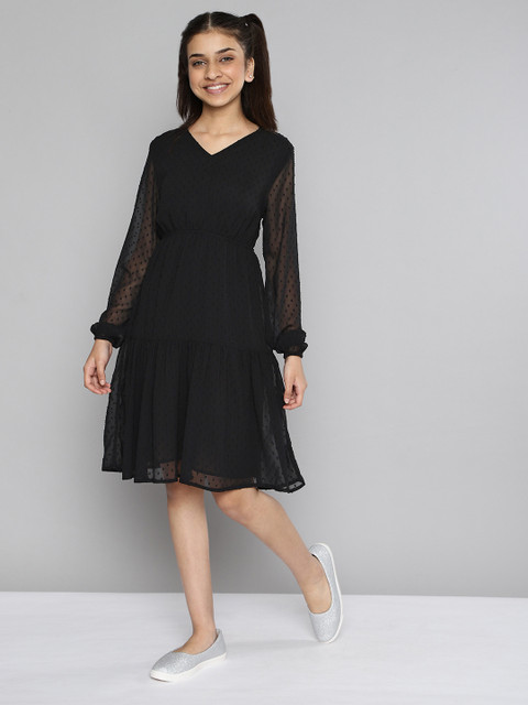 

JUSTICE Girls Black Self-Design Layered Maxi Dress