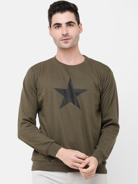 

MADSTO Men Olive Green Printed Sweatshirt