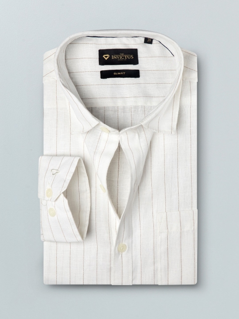 

INVICTUS Men White & Brown Slim Fit Striped Semiformal Shirt
