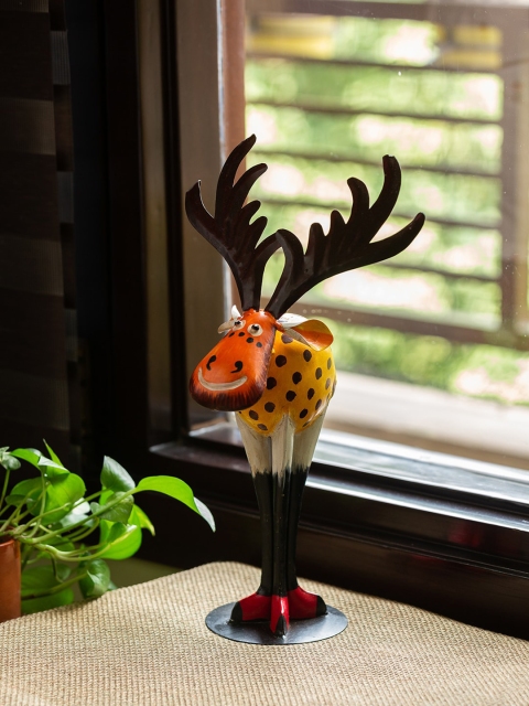 

ExclusiveLane Yellow & Brown Mischievous Moose Handpainted Garden Decorative Showpiece