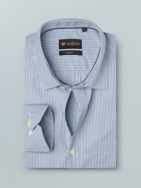 

INVICTUS Men Blue & White Slim Fit Grid Tattersall Checks Formal Shirt