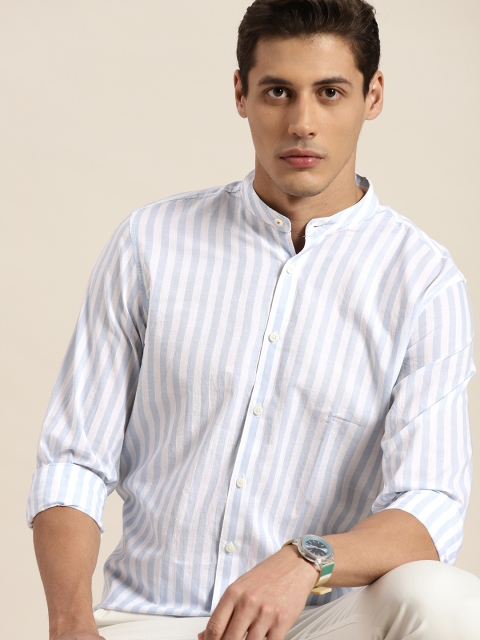 

INVICTUS Men White & Blue Pure Cotton Regular Fit Striped Casual Shirt