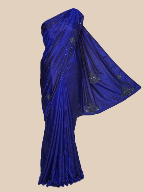 

The Chennai Silks Blue Ethnic Motifs Beads and Stones Saree