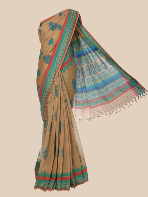 

The Chennai Silks Beige & Red Ethnic Motifs Pure Cotton Saree