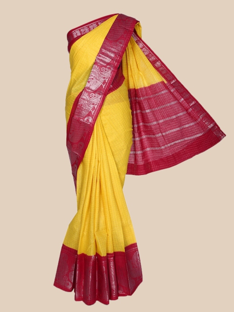 

The Chennai Silks Yellow & Magenta Checked Pure Cotton Sungudi Saree