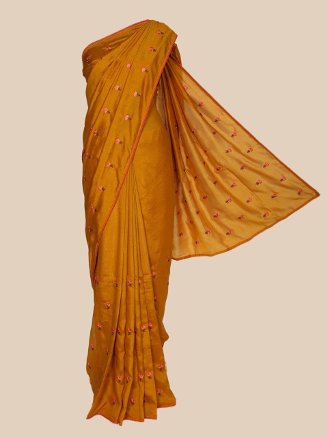 

The Chennai Silks Gold-Toned & Pink Ethnic Motifs Embroidered Jute Cotton Saree