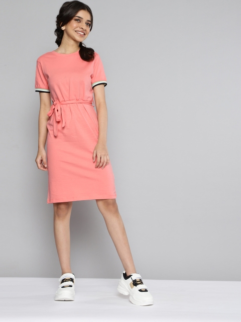 

JUSTICE Girls Coral Pink Solid Pure Cotton T-shirt Dress
