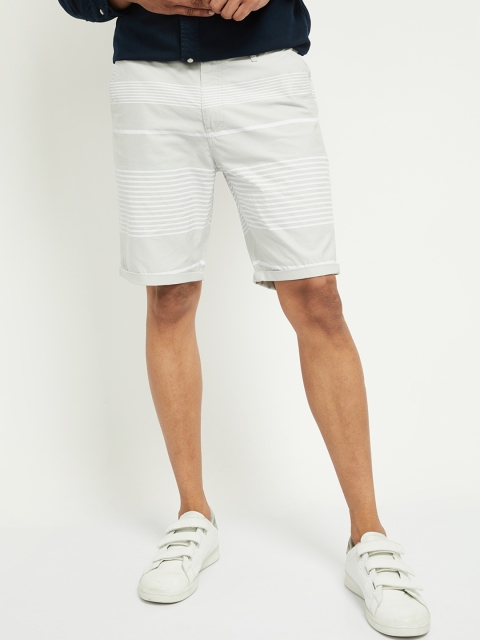 

max Men Grey Striped Cotton Regular Shorts