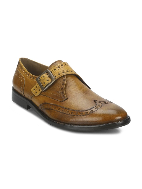 

Saint G Men Tan-Brown Textured Leather Formal Monk Shoes