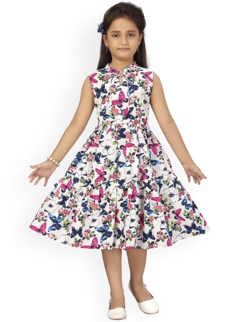 

Aarika White & Pink Floral Printed Midi Fit & Flare Dress