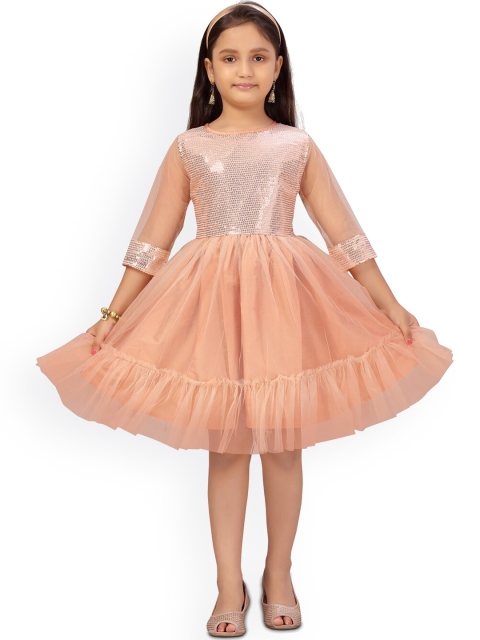 

Aarika Peach-Coloured Netted Fit & Flare Dress