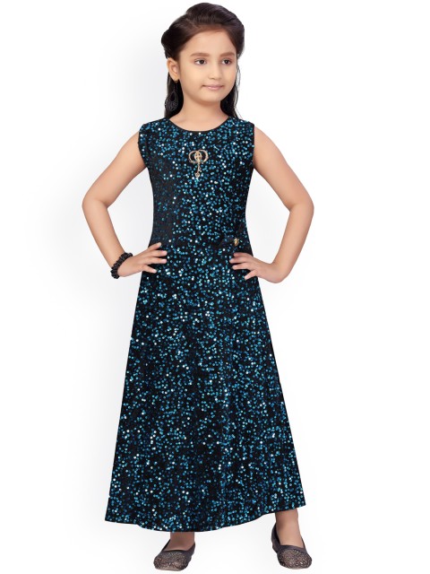 

Aarika Navy Blue Floral Velvet Maxi Dress
