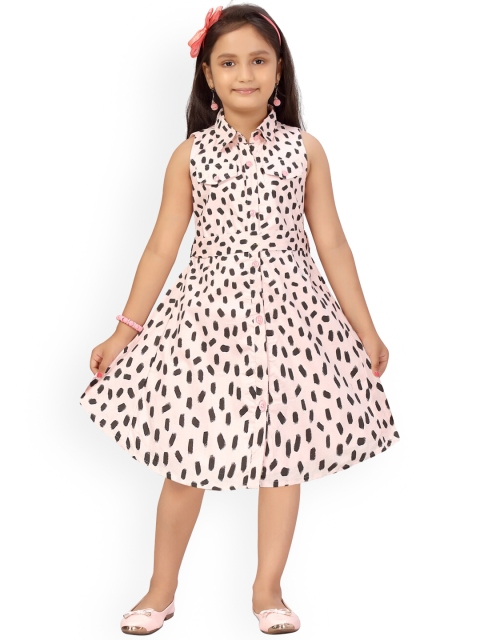 

Aarika Girls Peach-Coloured & Black Printed Fit And Flare Dress