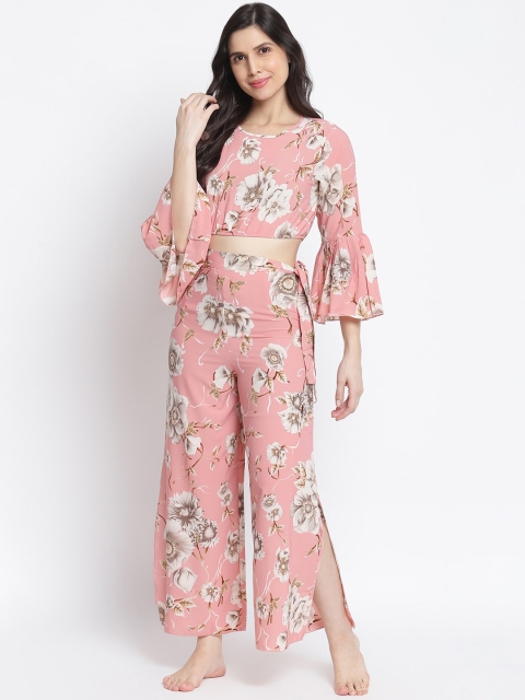 

Organza Women Pink & White Printed Night suit