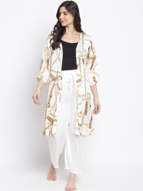 

Organza Women White & Brown Printed Satin Night suit