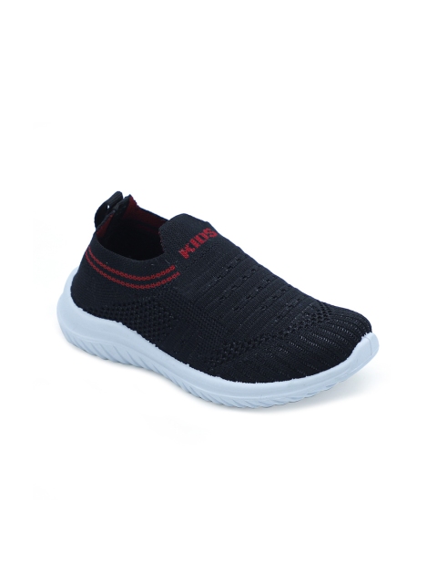 

FEETWELL SHOES Kids Black & Red Woven Design Slip-On Sneakers