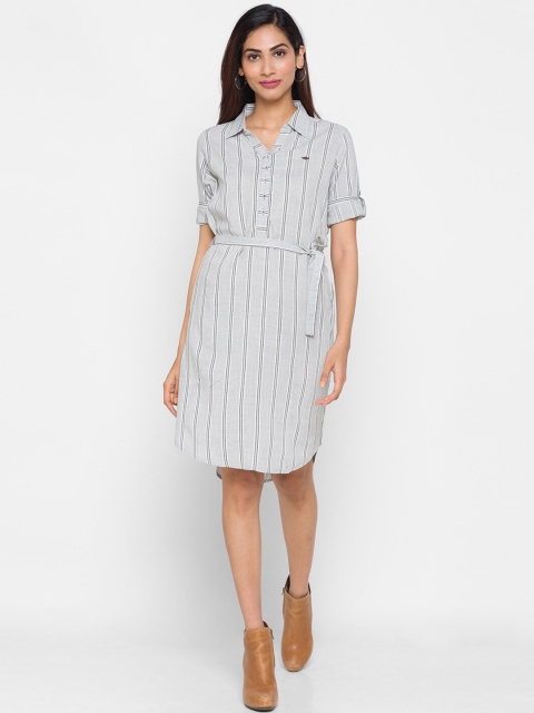 

ZOLA Women Grey Striped Shirt Style Dress