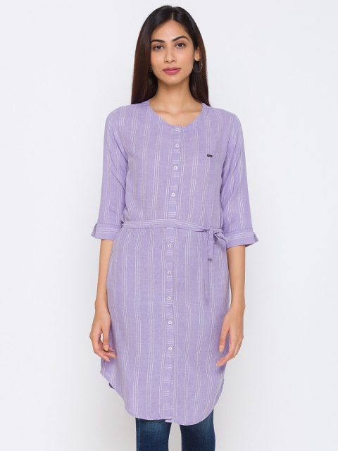 

ZOLA Women Purple Striped Longline Top