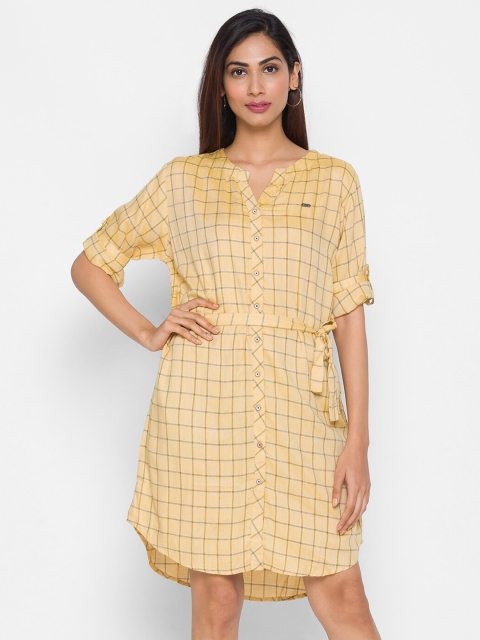 

ZOLA Women Mustard Yellow Checked Longline Top