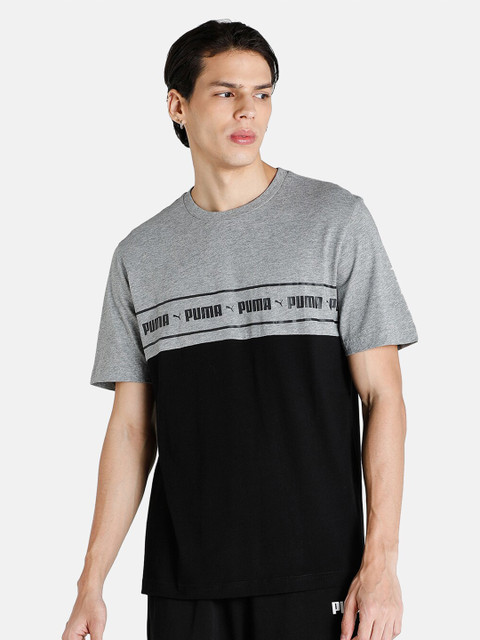 

Puma Men Grey & Black Colourblocked Cotton T-shirt