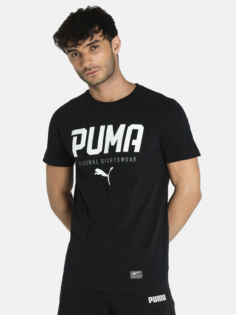 

Puma Men Black & White Brand Logo Printed Cotton T-shirt
