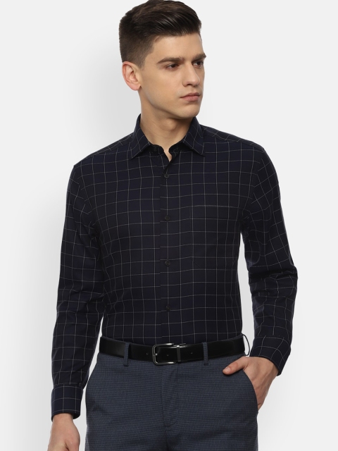 

Louis Philippe Permapress Men Navy Blue Windowpane Checks Opaque Formal Shirt
