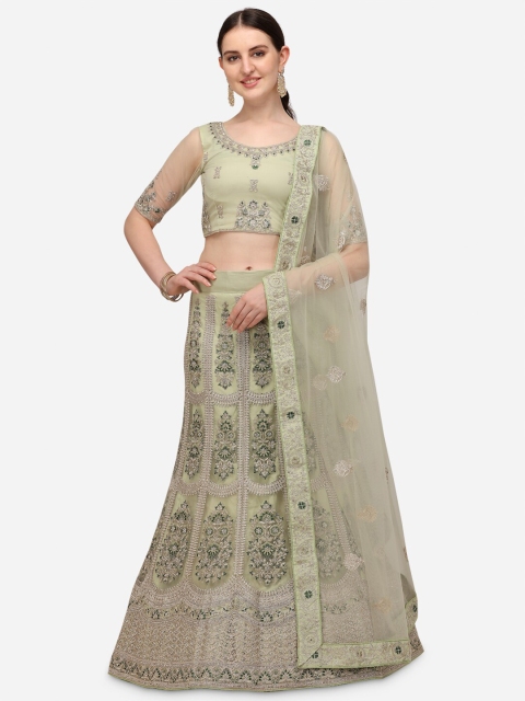 

VRSALES Lime Green Embroidered Semi-Stitched Lehenga & Blouse With Dupatta