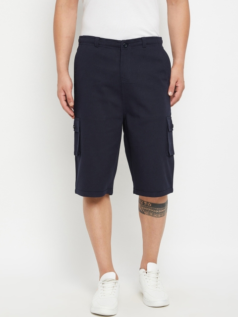 

Hypernation Men Navy Blue Solid Mid-Rise Cargo Shorts