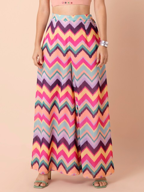 

INDYA X Payal Singhal Women Pink Chevron Printed Palazzo Pants