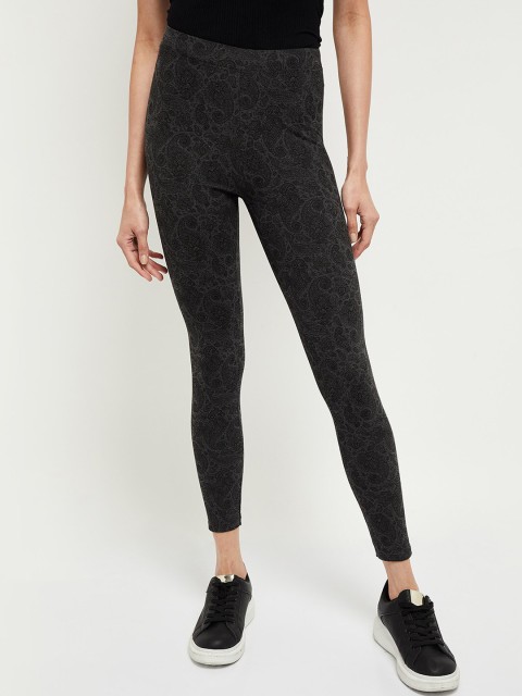 

max Women Charcoal Grey Printed Tights
