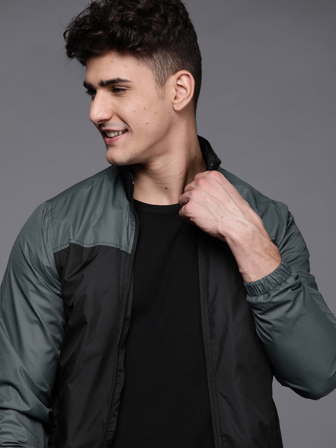 

Allen Solly Sport Men Black & Green Colourblocked Bomber Jacket