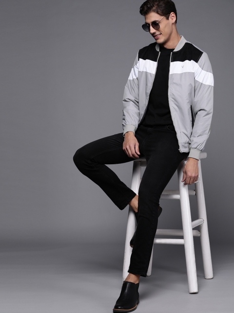 

Allen Solly Sport Men Grey & Black Striped Bomber Jacket