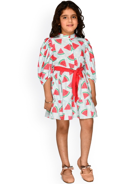 

LilPicks Blue & Red Printed Fit & Flare Dress