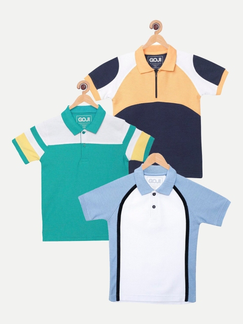 

GOJI Boys Pack of 3 Colorblocked Polo Collar Regular Cotton T-shirts, Mustard