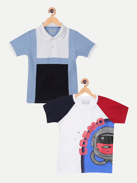 

GOJI Boys Pack Of 2 Blue & Red Colourblocked T-Shirts