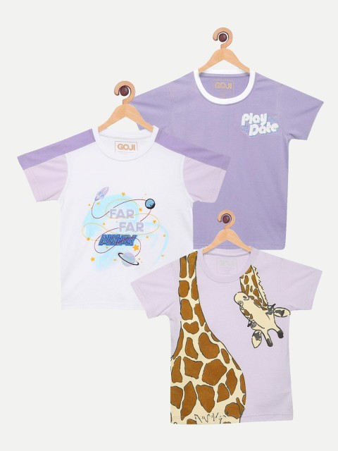 

GOJI Boys Pack Of 3 Lavender & White Printed T-shirt