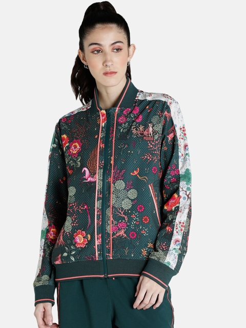 

Puma Women Green Pink Floral Bomber Jacket