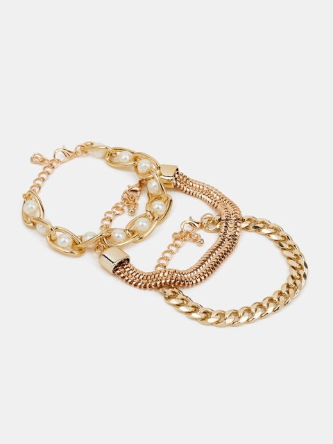 

20Dresses Women Set Of 3 Gold-Toned Pearls Studded Charm Bracelets