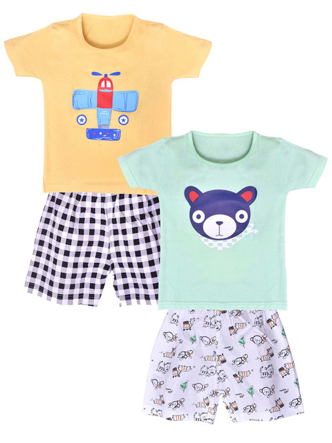 

Kiwi Pack-2 Kids Yellow & Blue Printed T-shirt with Shorts