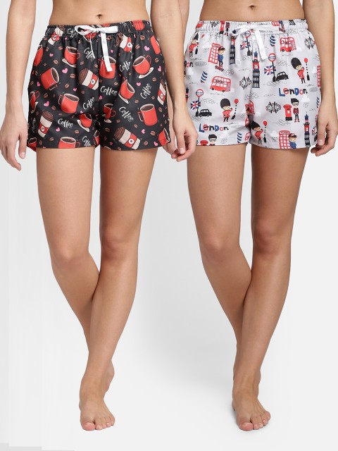 

Bellofox Pack-2 Women Grey & Black Printed Lounge Shorts