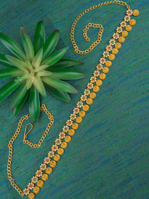 

Alankruthi Gold-Plated White & Pink Stone-Studded Handcrafted Kamarnandh