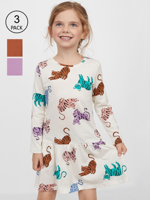 

H&M Kids-Girls White & Brown 3-Pack Jersey Dresses