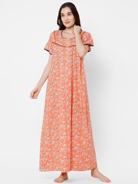 

Sweet Dreams Women Peach & White Printed Everyday Regular Nightdress