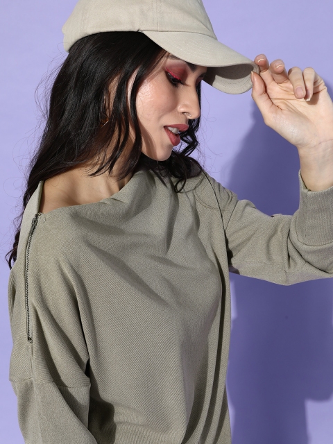

iki chic Women Attractive Khaki Solid Knitted Top