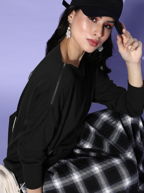 

iki chic Women Stylish Black Solid Knitted Top